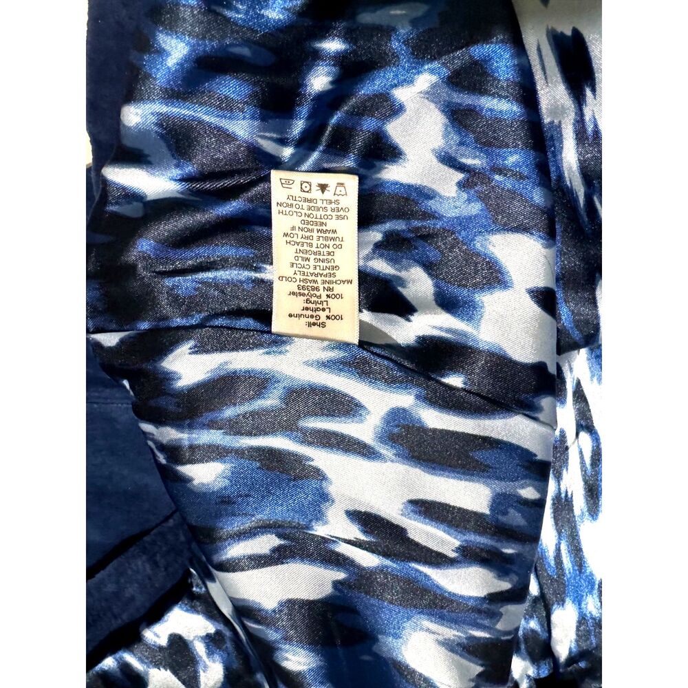 Dennis Basso 100% leather suede jacket rojal blue classic winter casual women L - Picture 7 of 8